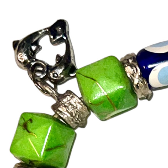 VTG Jasper, Silver Sea Glass Evil Eye Beaded Bracelet - Picture 4 of 13